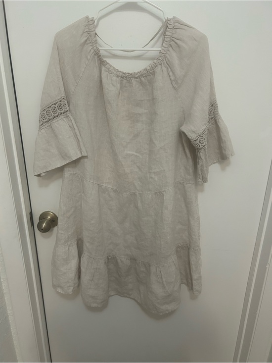 Terzo Millennio Dresses & Skirts - Boho Linen Peasant Dress - Light Beige